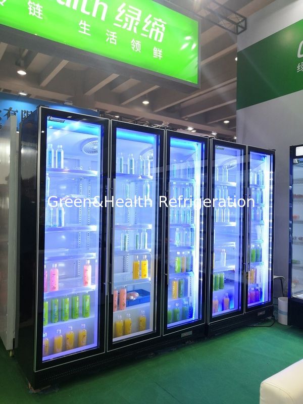 Commercial Beverage Display Refrigerator with 1000L Capacity, Fan-Assisted Cooling System, and Double Tempered Glass Door