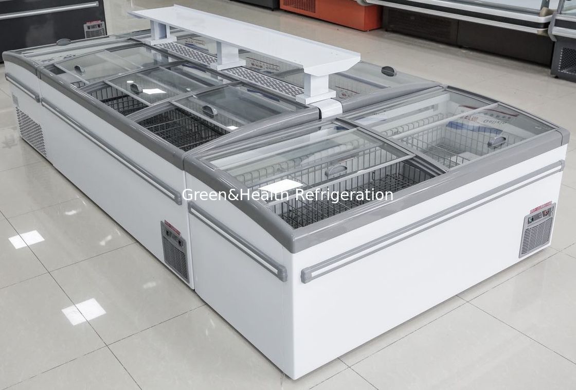 Large Supermarket Island Freezer / -22 degree Plug In Glass Door Frost Free Chest Freezer