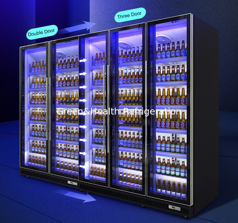Full Glasses Door Commercial Upright Chiller For Wine / Bear / Soft Drink Display Cooler