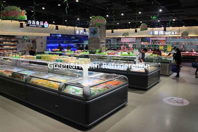 R404a Open Top Island Freezer For Meat / Big Capacity Supermarket Chest Freezer