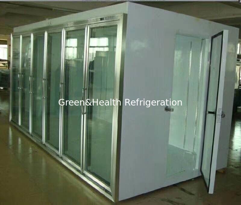 Glass Door Back Load Cold Storage Room Chiller For Benverge Fan Cooling