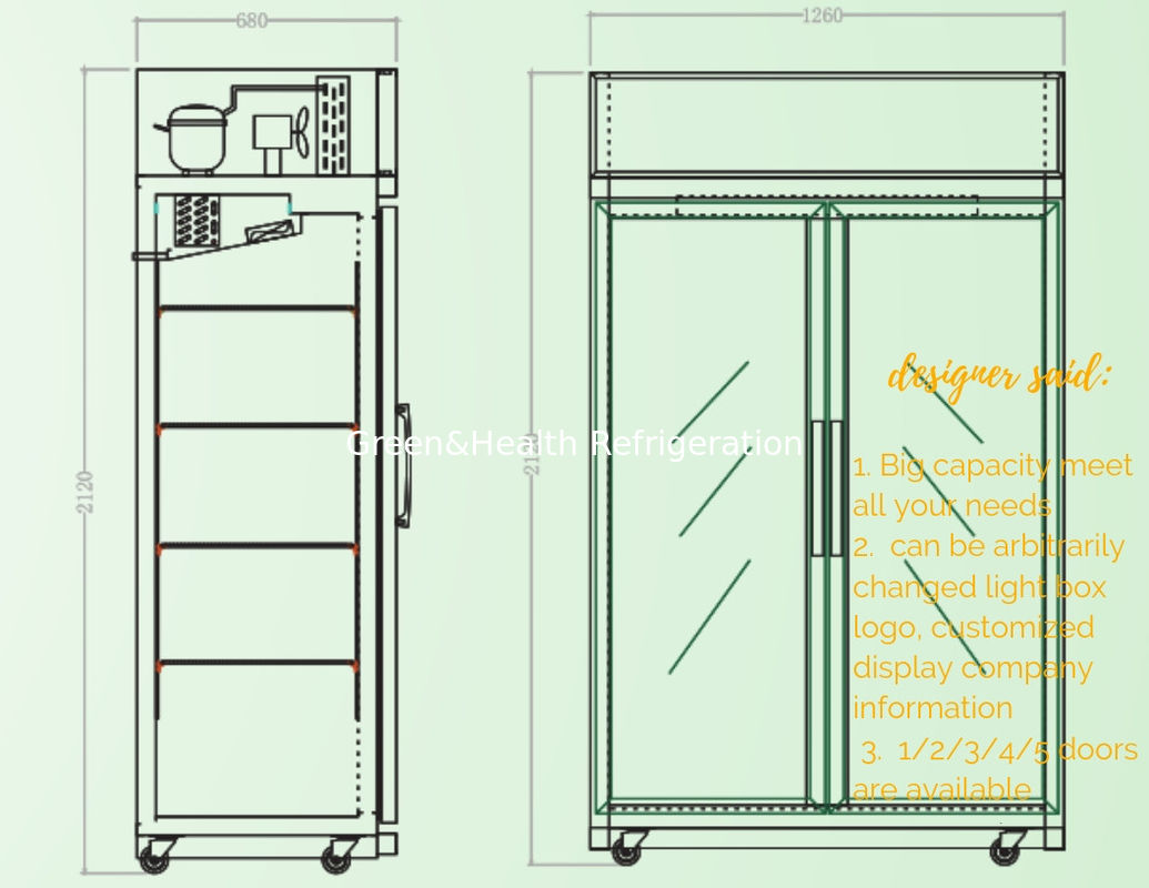 Double Layer Single Glasses Door Upright Display Freezer For Water And Drink Chiller Promotion