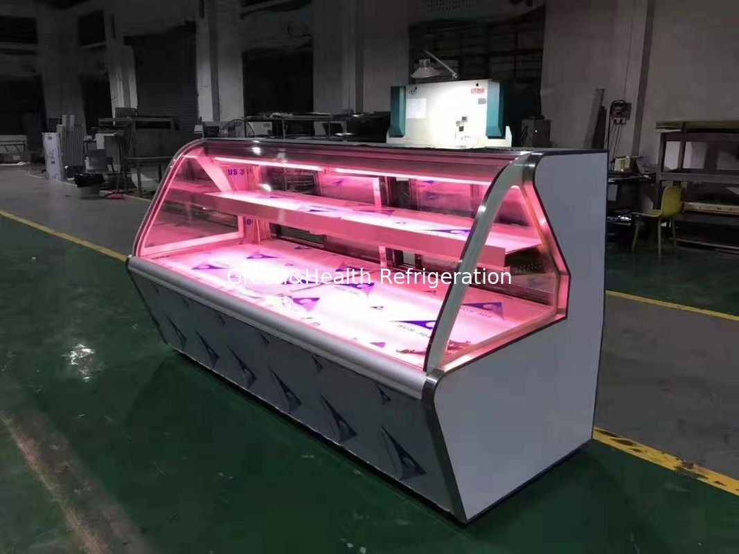 Transparent Deli Display Refrigerator With Heater Glass Door / Freshing Beef Display Showcase