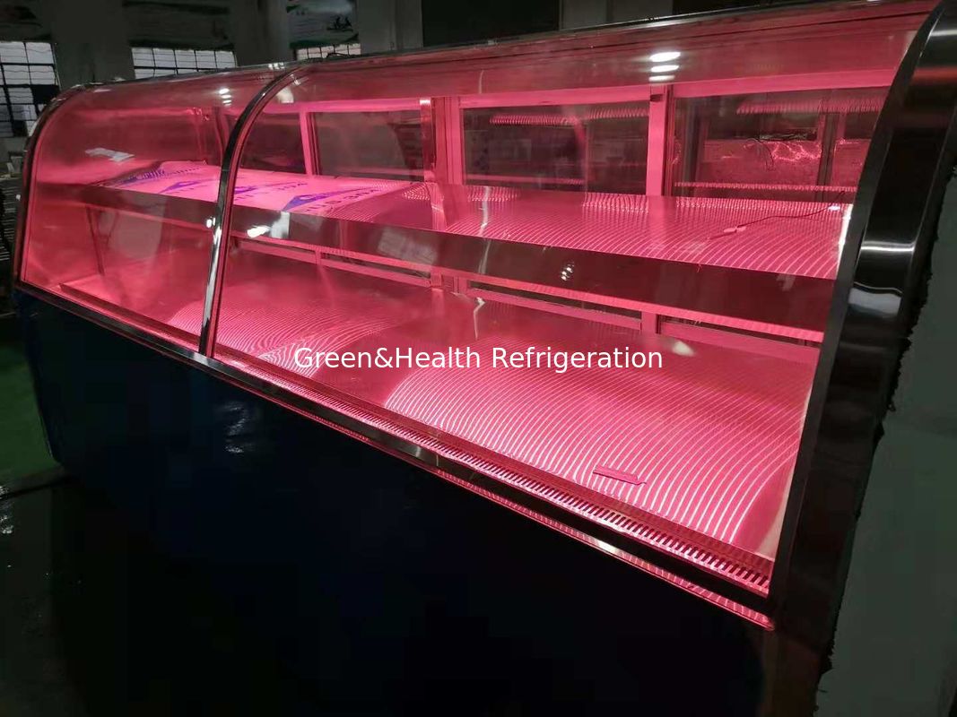Transparent Deli Display Refrigerator With Heater Glass Door / Freshing Beef Display Showcase