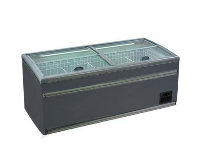 Sliding Curve Glass Door Supermarket Island Deep Freezer With Plug In System