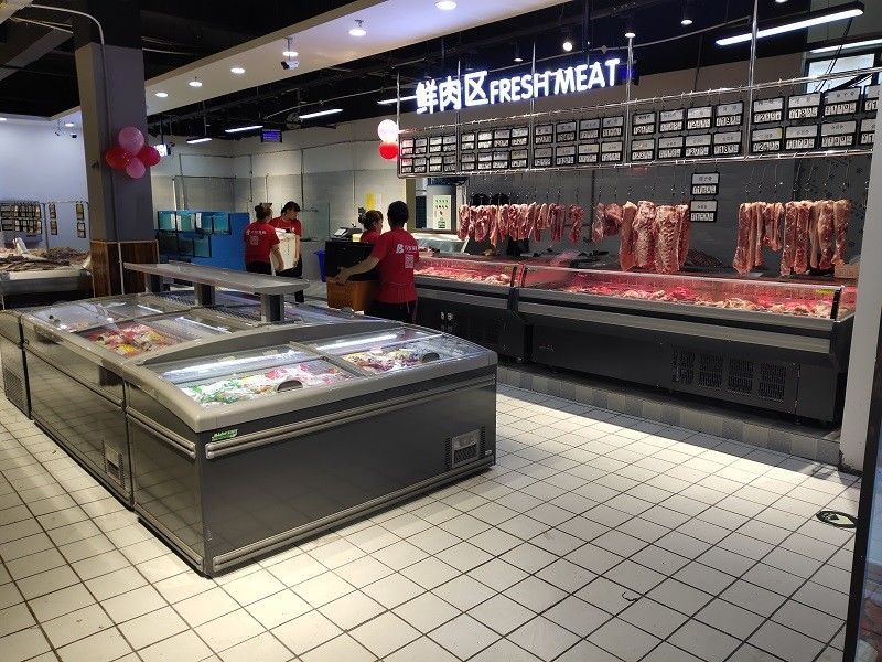 Sliding Curve Glass Door Supermarket Island Deep Freezer With Plug In System