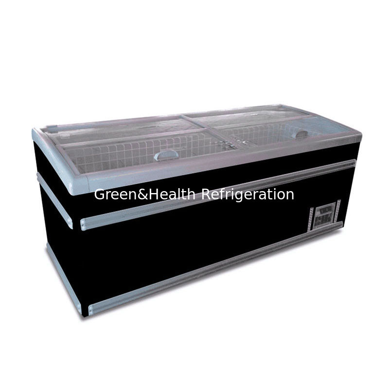 Commercial Island Glass Top Sliding Door Supermarket Chest Freezer
