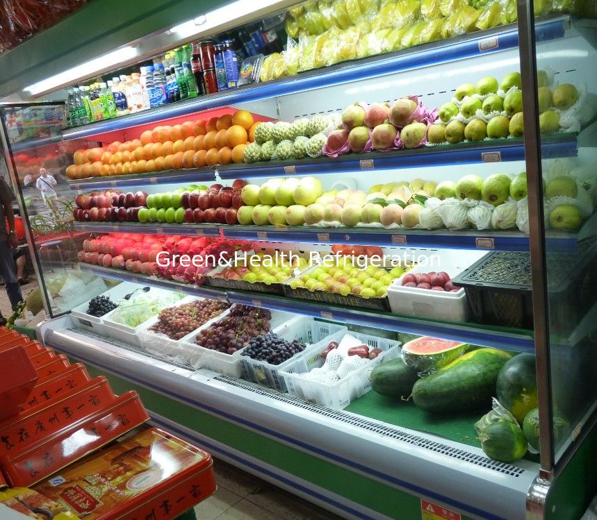 Vegetable / Milk Upright Multideck Open Chiller 2 Degree With Vertical Curtain Chiller For Energy Saving
