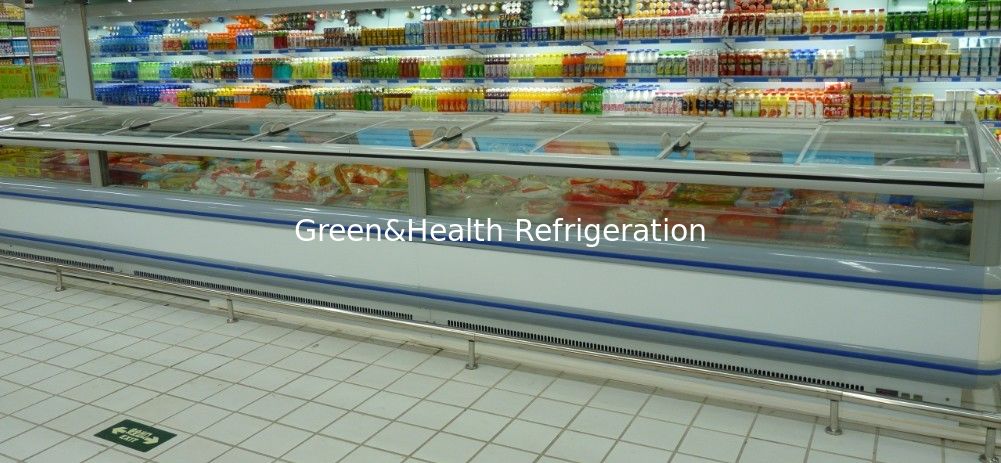 Commercial Island Freezer -20°C - 18°C , Supermarket Island Freezer With Sliding Glass Door