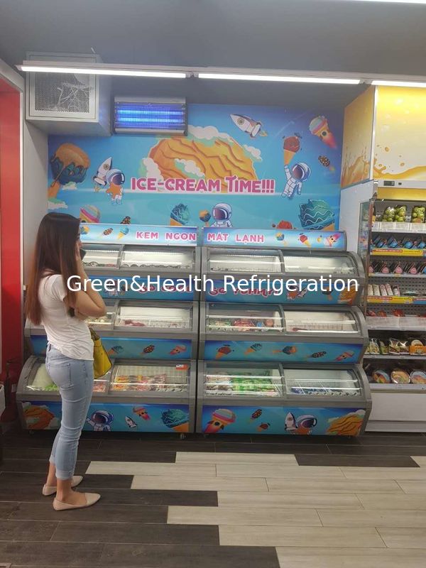 Supermarket Double Glass Door R404a Ice Cream Display Freezer