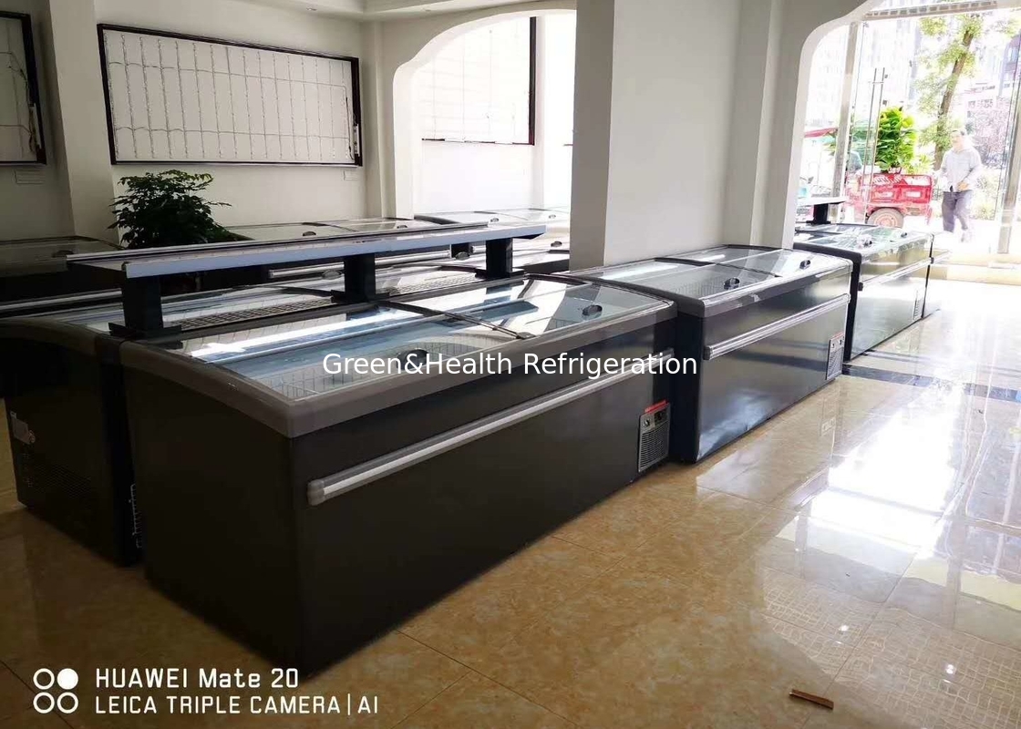 Supermarket Combination Commercial Glass Door Chest Island Freezer With Auto Defrost