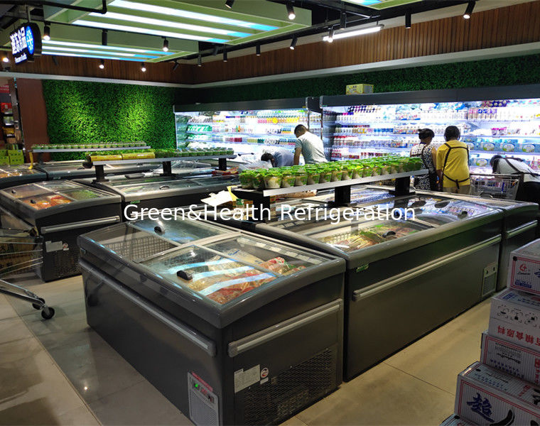 Sliding Door Island Freezer with Digital Controller and LED Lighting for Commercial Frozen Display