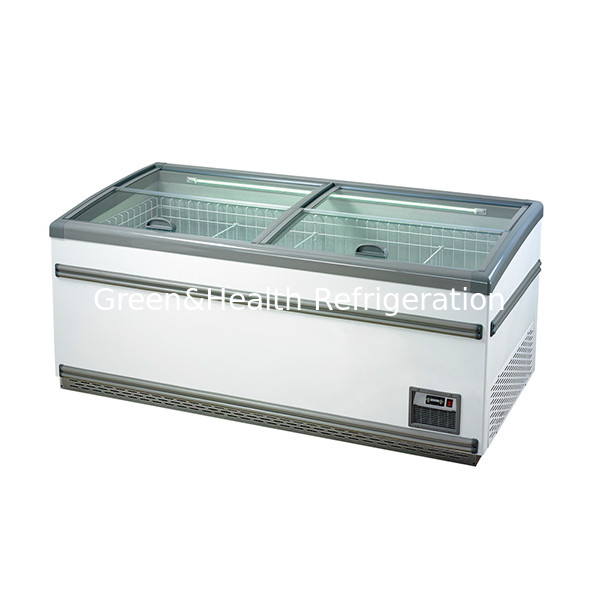 Supermarket Curved Lid Chest Display Combined Island Fridge Freezer Sliding Door