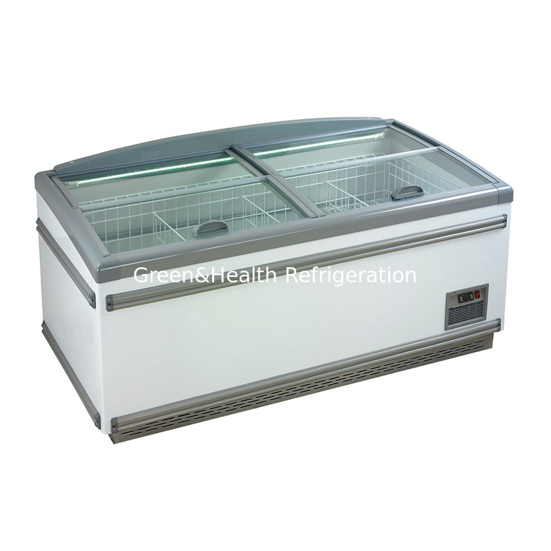 Supermarket Curved Lid Chest Display Combined Island Fridge Freezer Sliding Door