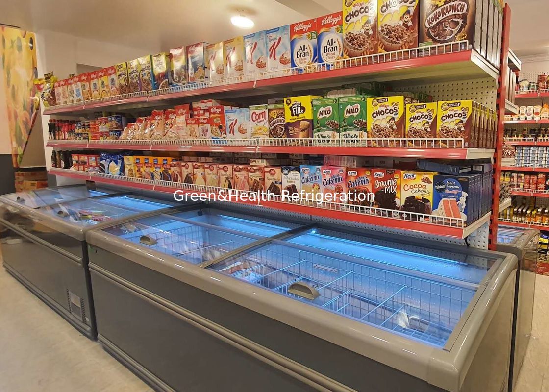 Sliding Door Island Freezer with Digital Controller and LED Lighting for Commercial Frozen Display
