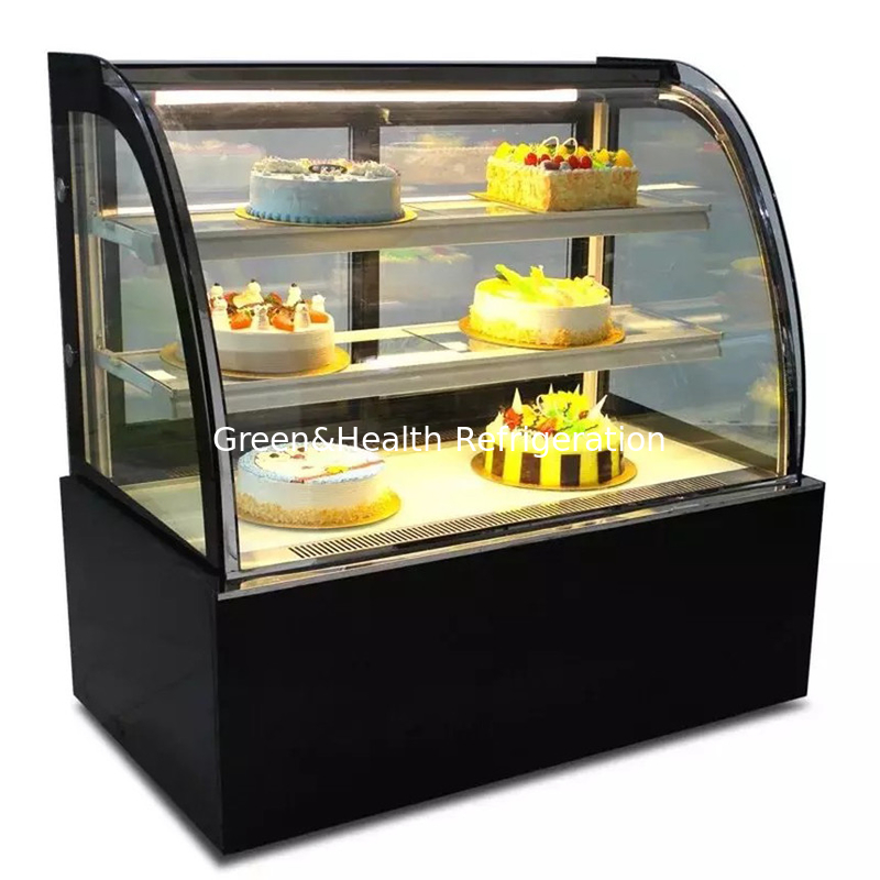 Curved Glss Door Built In Heating Wire Bakery Display Showcase With Marble Stainless Steel Base