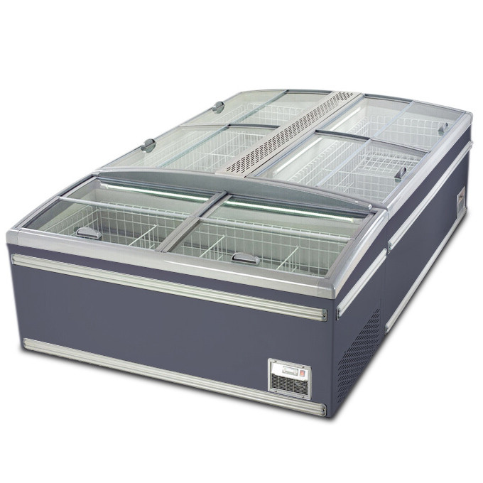 Low E Glass Door Chest Island Commercial Display Freezer For Fish 650w