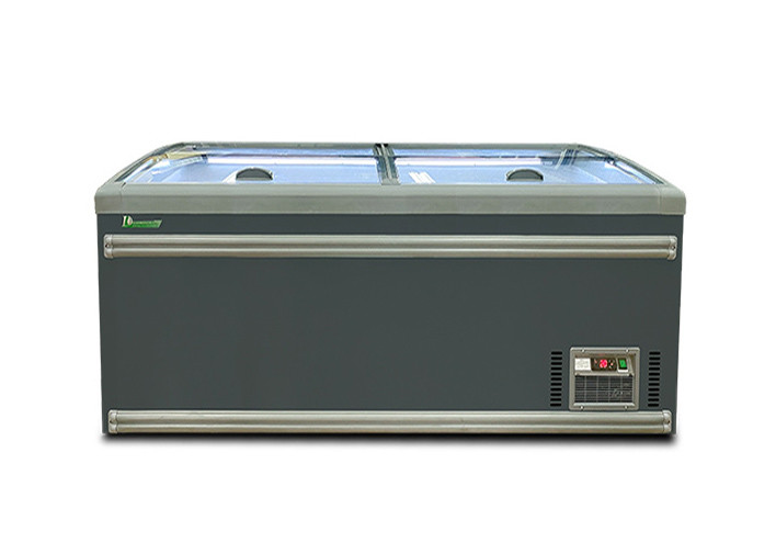 1040L Top Glass Door Horizontal Deep Chest Island Freezer For Shopping Mall