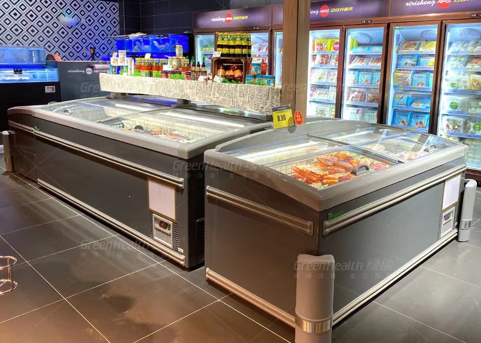 1000L Commercial Curved Glass Top Island Display Freezer For Supermarket