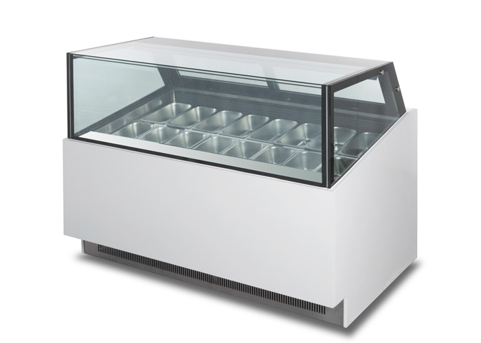 Square Type 16 Pans Ice Cream Display Freezer With Sliding Glass Door