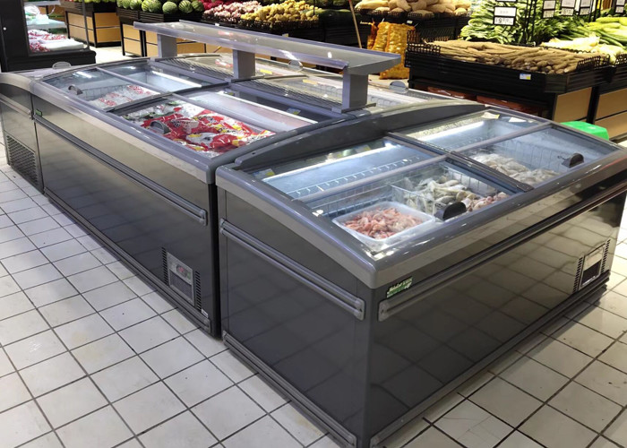 Supermarket Chicken Island Display Freezer Sliding Door Deep Refrigerator Equipment