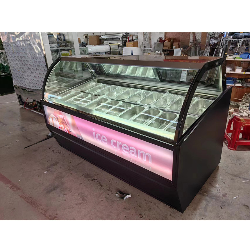 Customizable Color and Size Gelato Ice Cream Display Freezer with 10 / 12 / 16 / 22 Pans