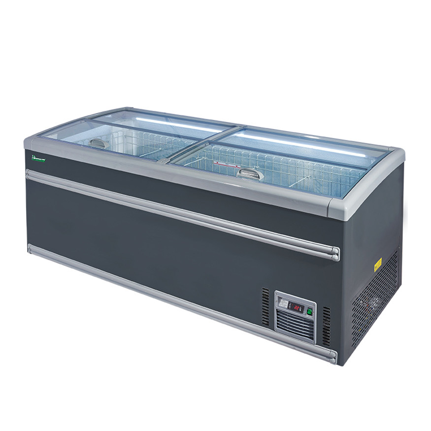 Top Sliding Door Supermarket Island Freezer with Interior Lighting Aluminum
