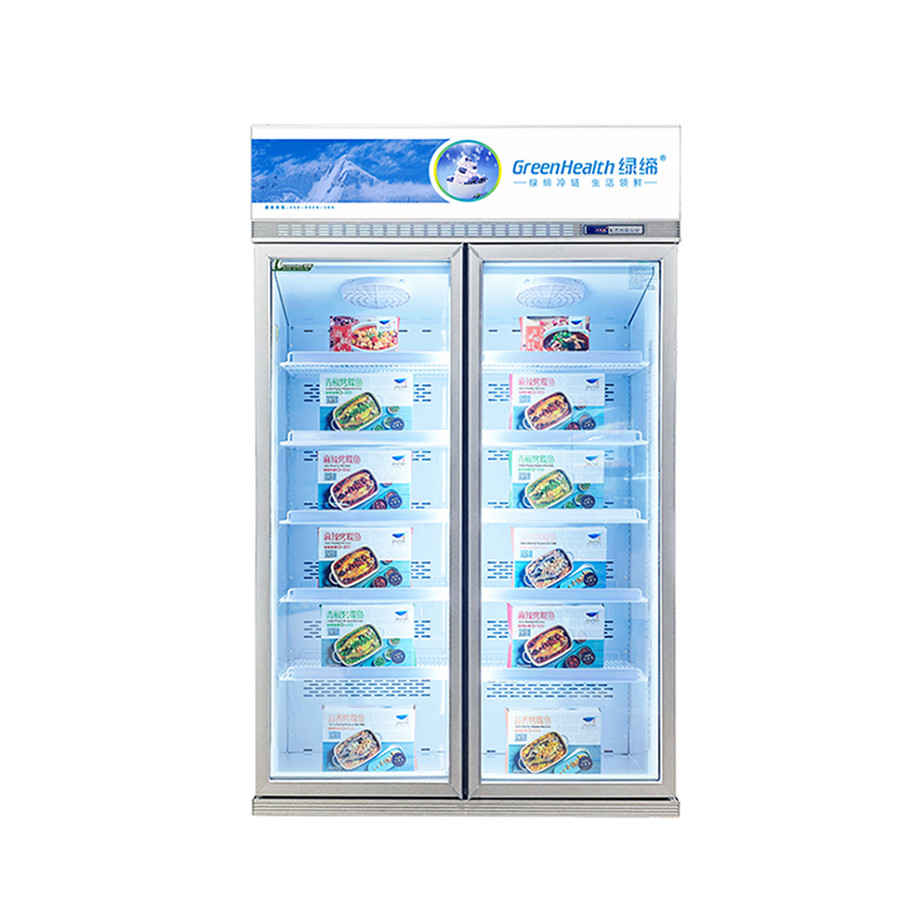 Auto Defrost Commercial Double Door Upright Display Freezer For Meat