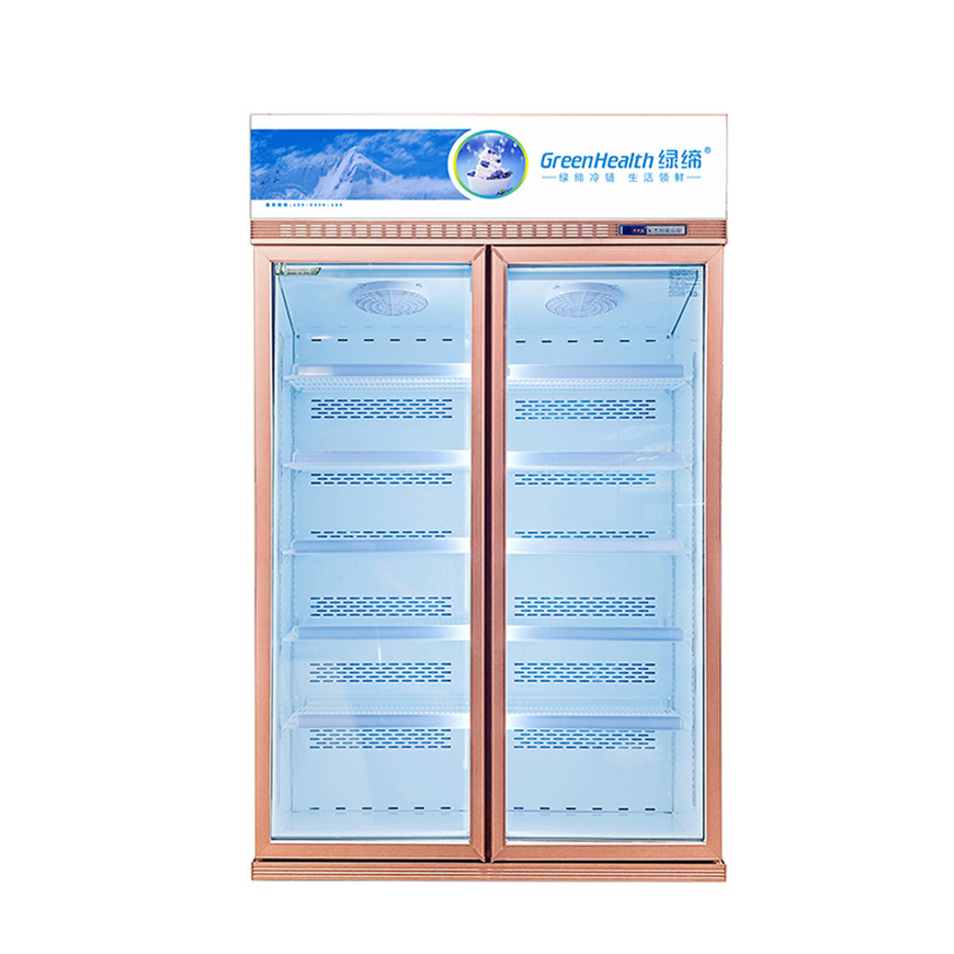 Movable 2 Glass Door Beverage Showcase With Heating Fuse Defrost System Upright Freezer Display Showcase