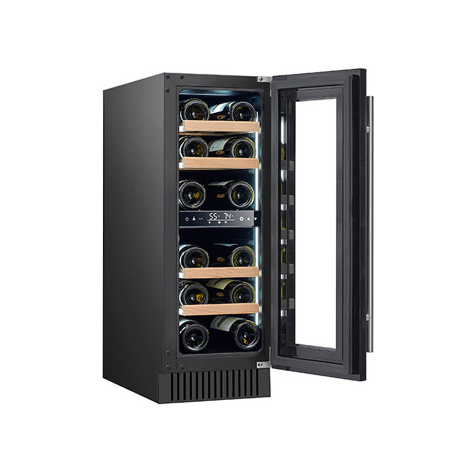 60-Bottle Black Freestanding Electric Wine Cooler With Glass Doors And Wood Shelves