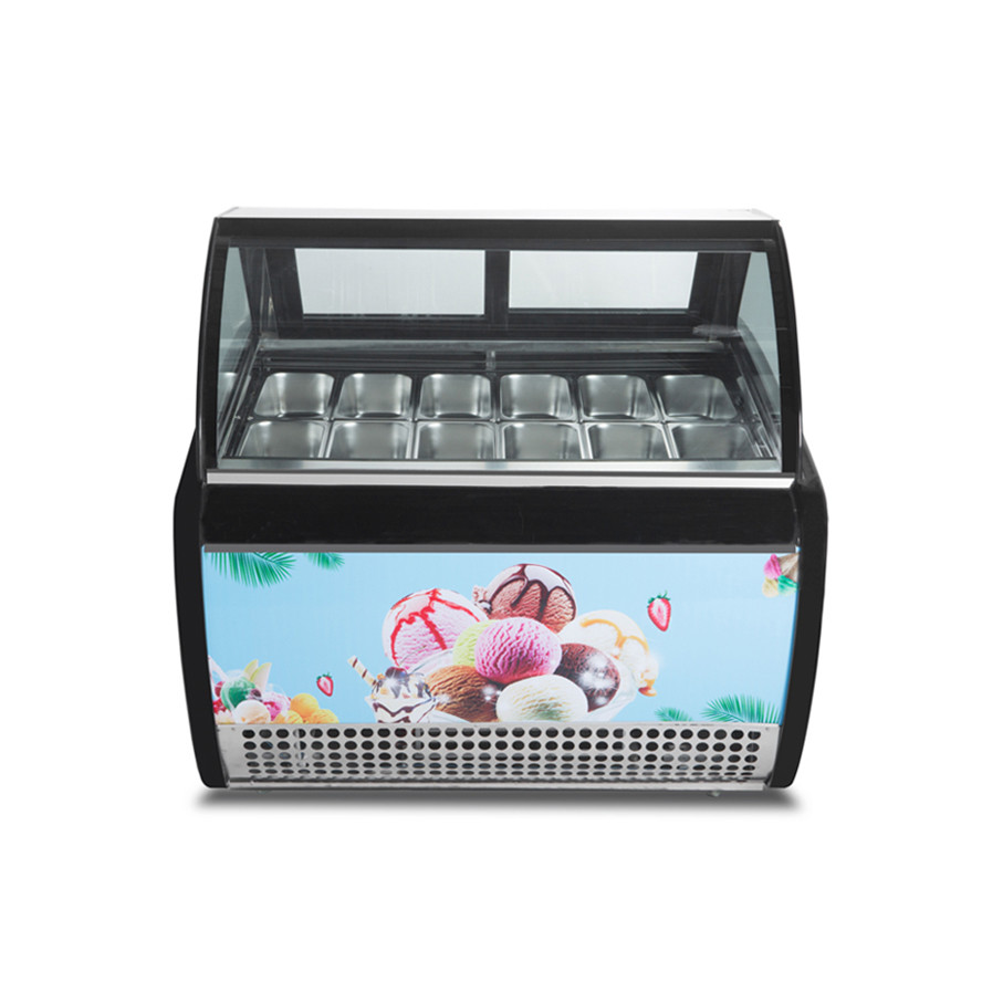 12 Flavors Double Row Stainless Steel Pans Ice Cream Display Freezer