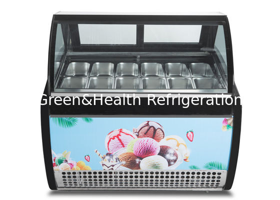 12 Pans Curved Glass Ice Cream Display Freezer Gelato Display Fridge
