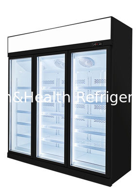 Black Glass Door Upright Hypermarket Display Freezer With Wire Defrost Heater