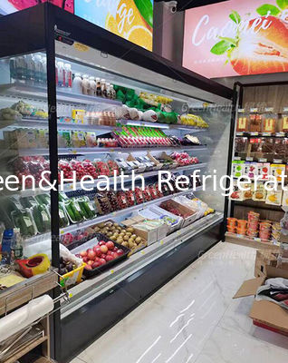 Supermarket Wall Mounted Refrigerator Multideck Open Display Chiller With Night Curtain