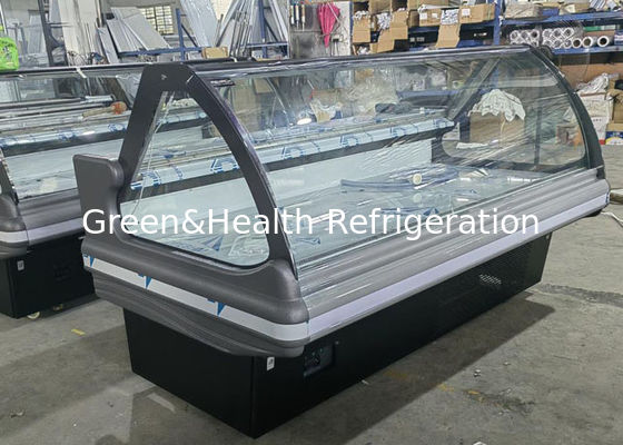 Commercial Refrigerated Showcase Cooked Food Display Cooler With Curved Glass
