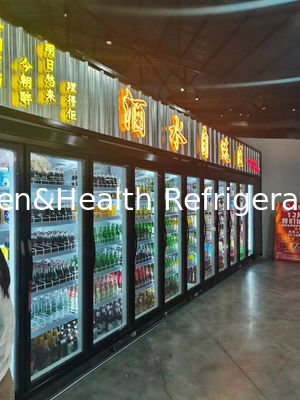 Flat Head Commercial Beverage Cooler Five Glass Doors Large Supermarket Refrigerator