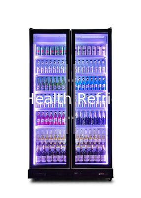 Fan Cooling Commercial Beverage Cooler Tricolor LED Light Vertical Dazzle Black Drink Chiller