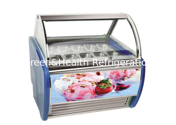 Ice Cream Display Freezer Curved Glass Door With Led Light Heating Wire