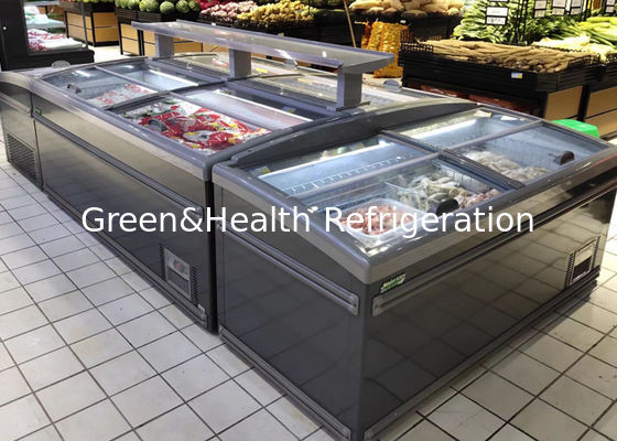 Supermarket Chicken Island Display Freezer Sliding Door Deep Refrigerator Equipment