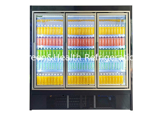 Four Shelves Commercial Open Chiller With Multiple Glass Door Refrigeration Equipment