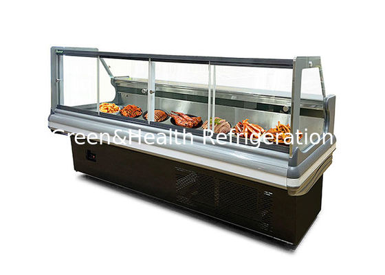Transparent Glass Square Refrigerated Deli Showcase Single Temperature R404a