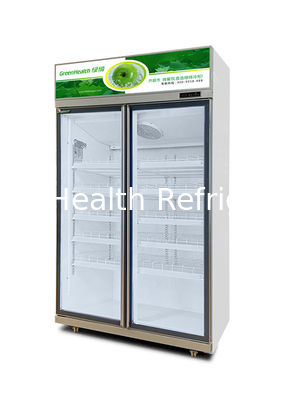 Supermarket Commercial Glass Upright Refrigerator Fan Cooling For Beverage