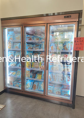 Fan Cooling Supermarket Beverage Showcase With Glass Doors Air Cooled Remote Fridge