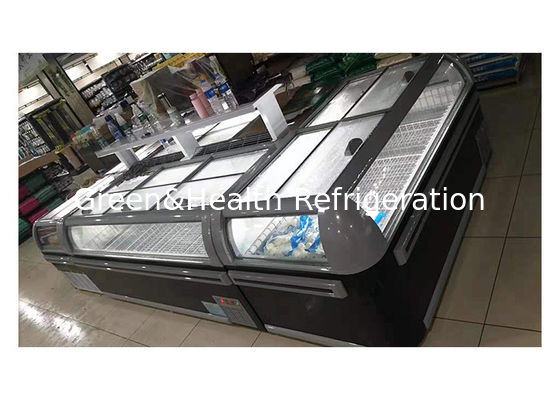 Glass Horizontal Supermarket Island Freezer Fruit Showcase Refrigeration Equipment