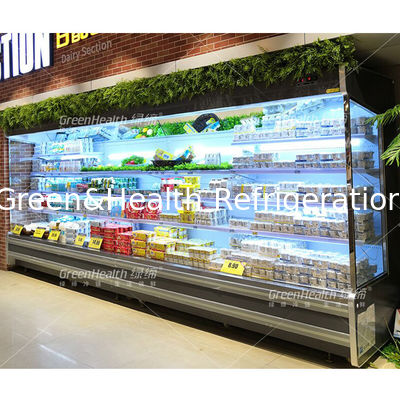 Commercial Multideck Open Display Chiller with 4 Shelves, LED Lighting, and Night Curtain