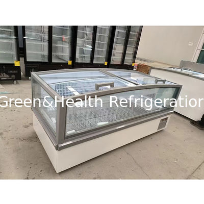 Large Window Glass Display Cabinet Supermarket Island Freezer With Internal Embossed Aluminum