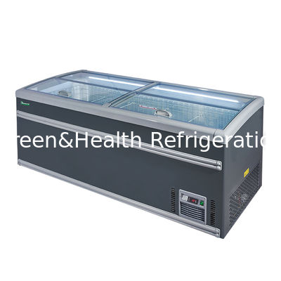 Top Sliding Door Supermarket Island Freezer with Interior Lighting Aluminum