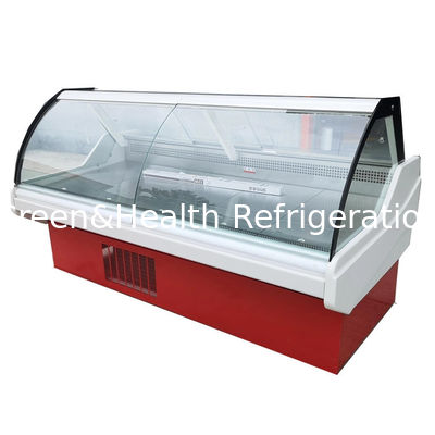 Red Meat Service Case Curved Glass Refrigerated Deli Case Meat Showcase