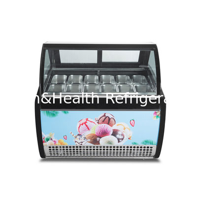 12 Flavors Double Row Stainless Steel Pans Ice Cream Display Freezer