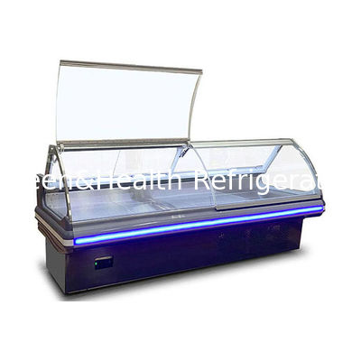 Horizontal Curved Stainless Steel Glass Cooked Food Display Freezer Fridge